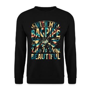 Bagpiper - With My Bagpipe La vie est très belle - Sweat-shirt Unisexe - noir - Devant - Alina (178cm) & Michal (187cm)