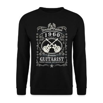 Vintage 1960 Guitarist Birthday Gift Hobby - Unisex Sweatshirt - black - Front - Alina (178cm) & Michal (187cm)