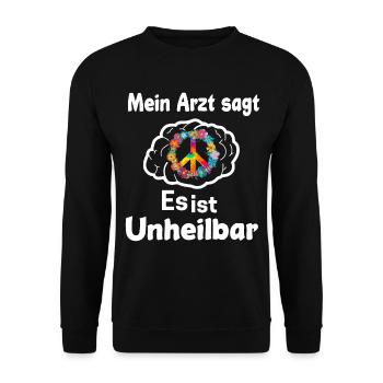 Hippie Geschenk Acidhead Flowerpower Hippi Hippy - Unisex Pullover - Schwarz - Vorne - Alina (178cm) & Michal (187cm)