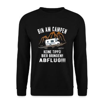 Bin am Campen Wohnmobil Womo Urlaub Camping - Unisex Pullover - Schwarz - Vorne - Alina (178cm) & Michal (187cm)