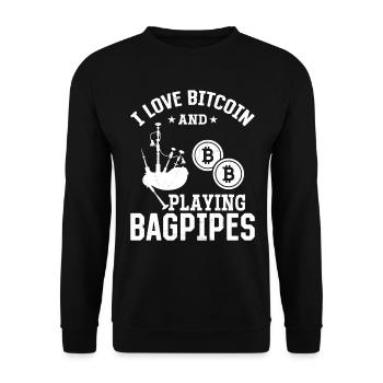 Bagpiper - J’aime Bitcoin et jouer à la cornemuse - Sweat-shirt Unisexe - noir - Devant - Alina (178cm) & Michal (187cm)