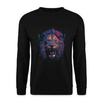 Farbiger Löwenkopf - Unisex Pullover - Schwarz - Vorne - Alina (178cm) & Michal (187cm)