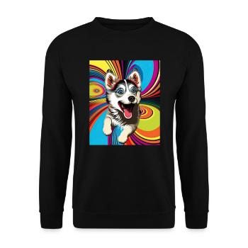 Dog Cartoon Huskie Design pour les amoureux des chiens - Sweat-shirt Unisexe - noir - Devant - Alina (178cm) & Michal (187cm)