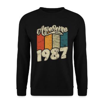 1987 Geburtstag Awesome since Retro - Unisex Pullover - Schwarz - Vorne - Alina (178cm) & Michal (187cm)