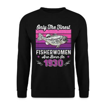 Fisherwomen Born 1930 for angler 93rd birthday - Unisex Sweatshirt - black - Front - Alina (178cm) & Michal (187cm)