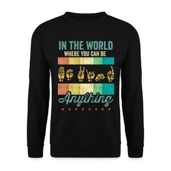 Amerikanische Gebärdensprache ASL Be Kind - Unisex Pullover - Schwarz - Vorne - Alina (178cm) & Michal (187cm)