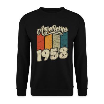 1958 Geburtstag Awesome since Retro - Unisex Pullover - Schwarz - Vorne - Alina (178cm) & Michal (187cm)