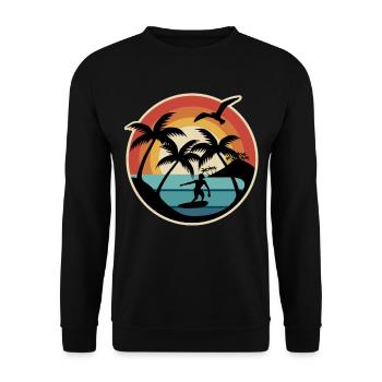 Surfeurs des années 70 des années 80 sous les palmiers coucher de soleil - Sweat-shirt Unisexe - noir - Devant - Alina (178cm) & Michal (187cm)