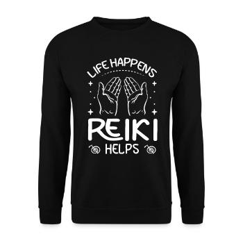 La vie se passe Le Reiki aide le Reiki Lotus - Sweat-shirt Unisexe - noir - Devant - Alina (178cm) & Michal (187cm)