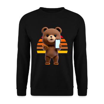 Bär mit Smartphone - Unisex Pullover - Schwarz - Vorne - Alina (178cm) & Michal (187cm)