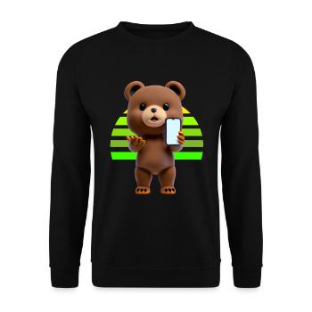 Bär mit Smartphone - Unisex Pullover - Schwarz - Vorne - Alina (178cm) & Michal (187cm)