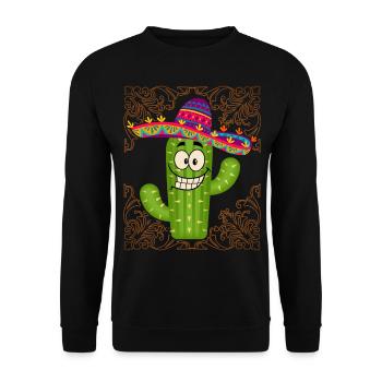 Mexiko, lustiger Mexikanischer-Kaktus Kaktus-Motiv - Unisex Pullover - Schwarz - Vorne - Alina (178cm) & Michal (187cm)