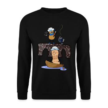 Moin maritime Peanuts Angler Sailor Captain Ahoy - Unisex Sweatshirt - black - Front - Alina (178cm) & Michal (187cm)