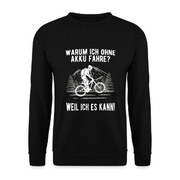 Fahrrad MTB fahren ohne Akku Strom Downhill - Unisex Pullover - Schwarz - Vorne - Alina (178cm) & Michal (187cm)