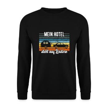 Wohnwagen - Mein Hotel steht auf Rädern Camping - Unisex Pullover - Schwarz - Vorne - Alina (178cm) & Michal (187cm)