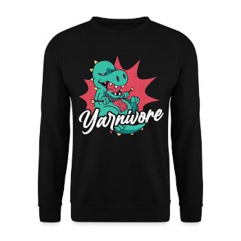 Knitting Knitter Pun Dinosaur - Unisex Pullover - Schwarz - Vorne - Alina (178cm) & Michal (187cm)
