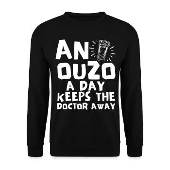 Ouzo Spruch für Griechen One Ouzo a Day Ouzo Party - Unisex Pullover - Schwarz - Vorne - Alina (178cm) & Michal (187cm)