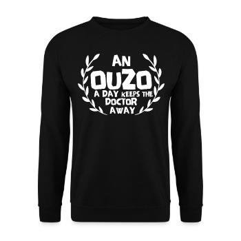 Ouzo Saying for Greeks One Ouzo a Day Ouzo Party - Unisex Sweatshirt - black - Front - Alina (178cm) & Michal (187cm)