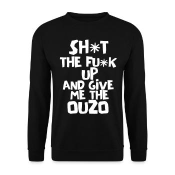 Ouzo Spruch für Griechen One Ouzo a Day Ouzo Party - Unisex Pullover - Schwarz - Vorne - Alina (178cm) & Michal (187cm)