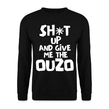 Ouzo Spruch für Griechen One Ouzo a Day Ouzo Party - Unisex Pullover - Schwarz - Vorne - Alina (178cm) & Michal (187cm)