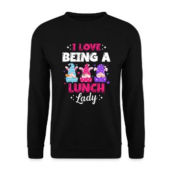Ich Liebe Es, Eine Mittagsfrau Zu Sein Cafeteria - Unisex Pullover - Schwarz - Vorne - Alina (178cm) & Michal (187cm)