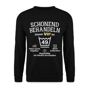 49. Geburtstag Schonend Behandeln 49 VIP ist 49 - Unisex Pullover - Schwarz - Vorne - Alina (178cm) & Michal (187cm)