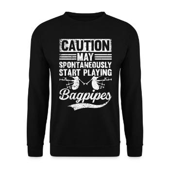 Caution May Spontaneously Start Playing Bagpipe Pl - Unisex Pullover - Schwarz - Vorne - Alina (178cm) & Michal (187cm)