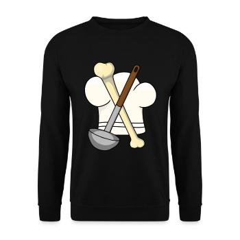 Knochen Suppenkelle Kochmütze Koch Gourmet - Unisex Pullover - Schwarz - Vorne - Alina (178cm) & Michal (187cm)