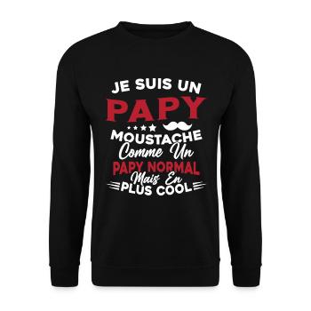 Un Papy Moustache Comme Un Papy Normal - Sweat-shirt Unisexe - noir - Devant - Alina (178cm) & Michal (187cm)