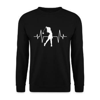 Golf Golferin Herzschlag - Unisex Pullover - Schwarz - Vorne - Alina (178cm) & Michal (187cm)