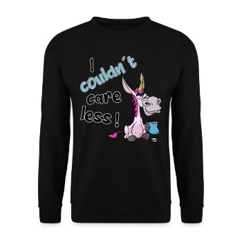 I couldnt care less. lustiges Esel Einhorn - Unisex Pullover - Schwarz - Vorne - Alina (178cm) & Michal (187cm)