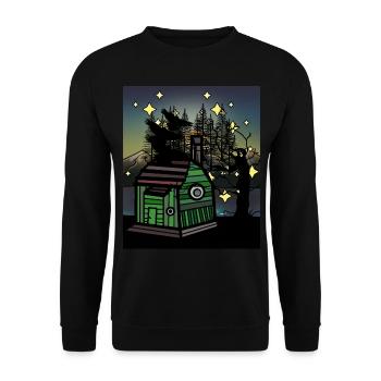 cabane, forêt, corbeaux, habitants de la forêt, vivant, remorque de construction - Sweat-shirt Unisexe - noir - Devant - Alina (178cm) & Michal (187cm)