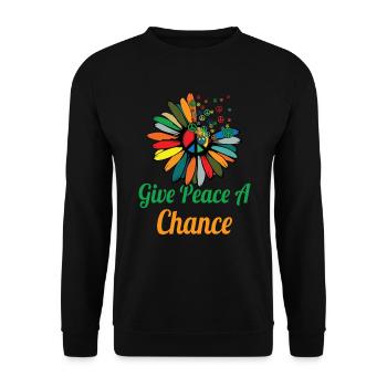 Hippie Peace Zeichen Frieden Blumen Blumenkind - Unisex Pullover - Schwarz - Vorne - Alina (178cm) & Michal (187cm)
