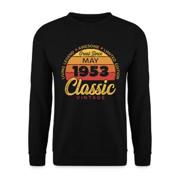 Retro 70 Jahre Mai 1953 Geburtstag Vintage Bday - Unisex Pullover - Schwarz - Vorne - Alina (178cm) & Michal (187cm)