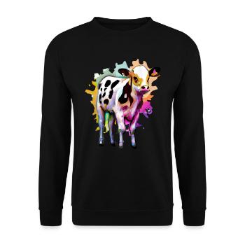 Niedliches Kalb mit Farbspritzern - Unisex Pullover - Schwarz - Vorne - Alina (178cm) & Michal (187cm)