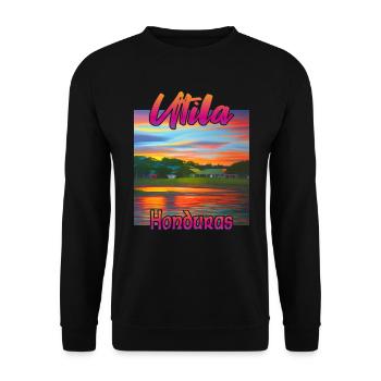 Utila, Honduras Sonnenuntergang - Unisex Pullover - Schwarz - Vorne - Alina (178cm) & Michal (187cm)