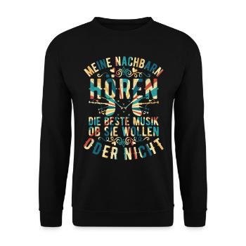 My Neighbors Listen To The Best Music - Bagpipe Mu - Unisex Pullover - Schwarz - Vorne - Alina (178cm) & Michal (187cm)