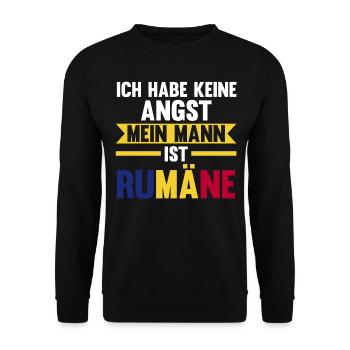 Ich habe keine Angst mein Mann ist Rumäne - Unisex Pullover - Schwarz - Vorne - Alina (178cm) & Michal (187cm)