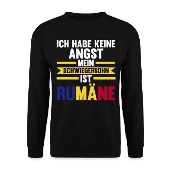 Ich habe keine Angst mein Schwiegersohn ist Rumäne - Unisex Pullover - Schwarz - Vorne - Alina (178cm) & Michal (187cm)