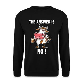 The Answer is no! Mürrische Lustige Kuh - Unisex Pullover - Schwarz - Vorne - Alina (178cm) & Michal (187cm)