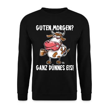 Guten Morgen? Ganz dünnes Eis! Mürrische Lustige - Unisex Pullover - Schwarz - Vorne - Alina (178cm) & Michal (187cm)