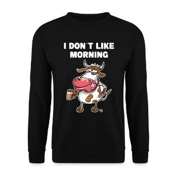 Dont like morning Mürrische Lustige Kuh - Unisex Pullover - Schwarz - Vorne - Alina (178cm) & Michal (187cm)