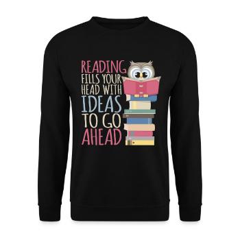 Reading Book Bookworm Library Owl Bookworm - Unisex Sweatshirt - black - Front - Alina (178cm) & Michal (187cm)
