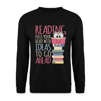 Reading Book Bookworm Library Owl Bookworm - Unisex Sweatshirt - black - Front - Alina (178cm) & Michal (187cm)