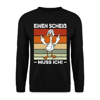 Einen Scheiß muss ich Spruch Ente Mittelfinger - Unisex Pullover - Schwarz - Vorne - Alina (178cm) & Michal (187cm)