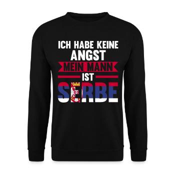 Ich habe keine Angst mein Mann ist Serbe - Unisex Pullover - Schwarz - Vorne - Alina (178cm) & Michal (187cm)