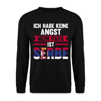 Ich habe keine Angst mein Papa ist Serbe - Unisex Pullover - Schwarz - Vorne - Alina (178cm) & Michal (187cm)