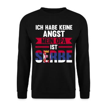 Ich habe keine Angst mein Opa ist Serbe - Unisex Pullover - Schwarz - Vorne - Alina (178cm) & Michal (187cm)