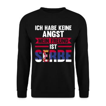 Ich habe keine Angst mein Freund ist Serbe - Unisex Pullover - Schwarz - Vorne - Alina (178cm) & Michal (187cm)