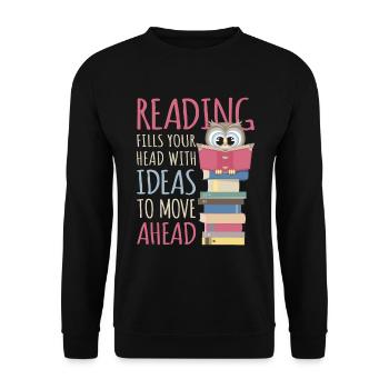 Bookworm reading Book Bookworm Library Owl - Unisex Sweatshirt - black - Front - Alina (178cm) & Michal (187cm)